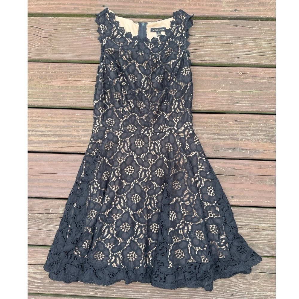 Jodi Kristopher Dress Womens 3 Black Tan Floral Lace Fit Flare Cocktail Dress